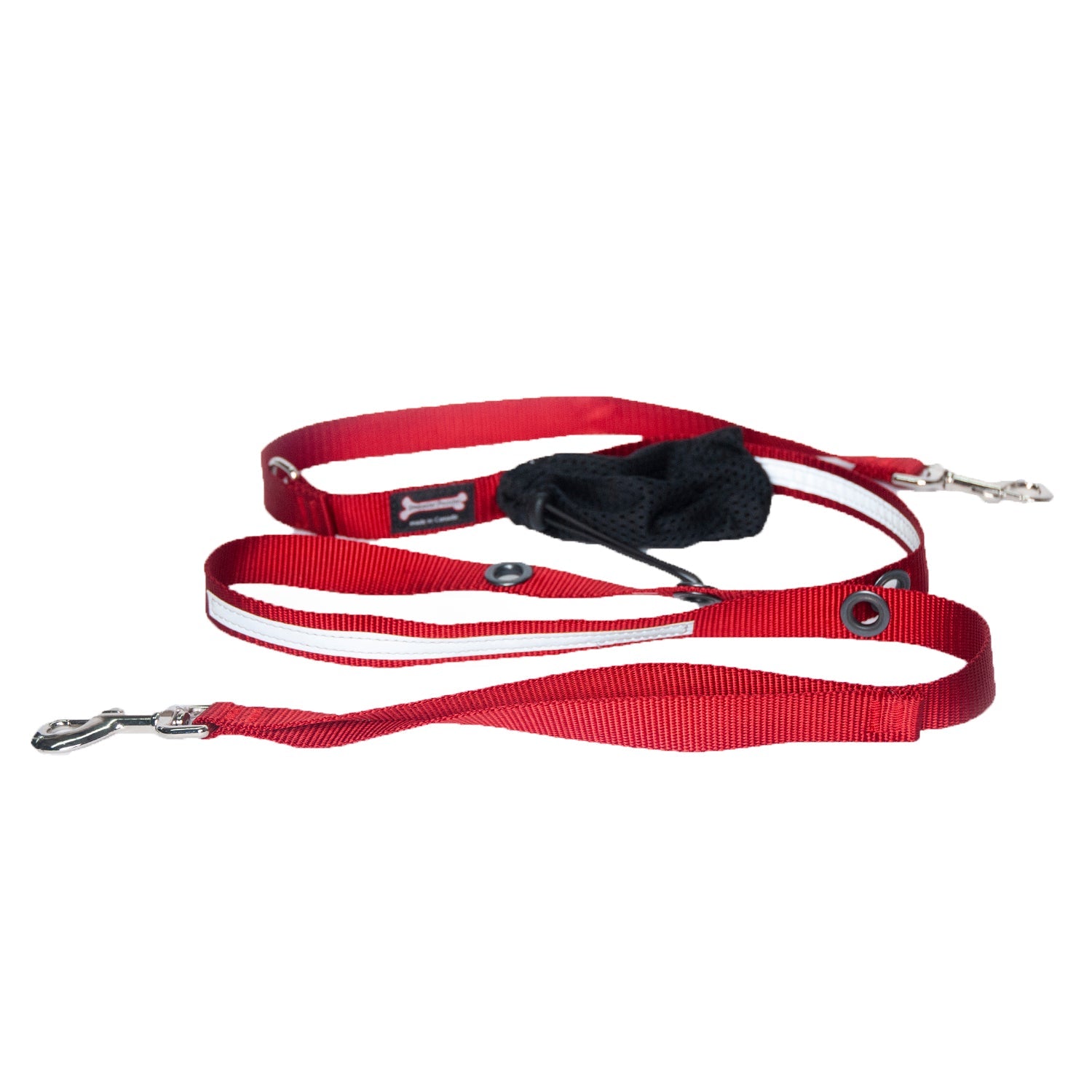 Smoochy Poochy hands-free leash, 6ft long, with a red strap, black handle, and metal clips on each end.