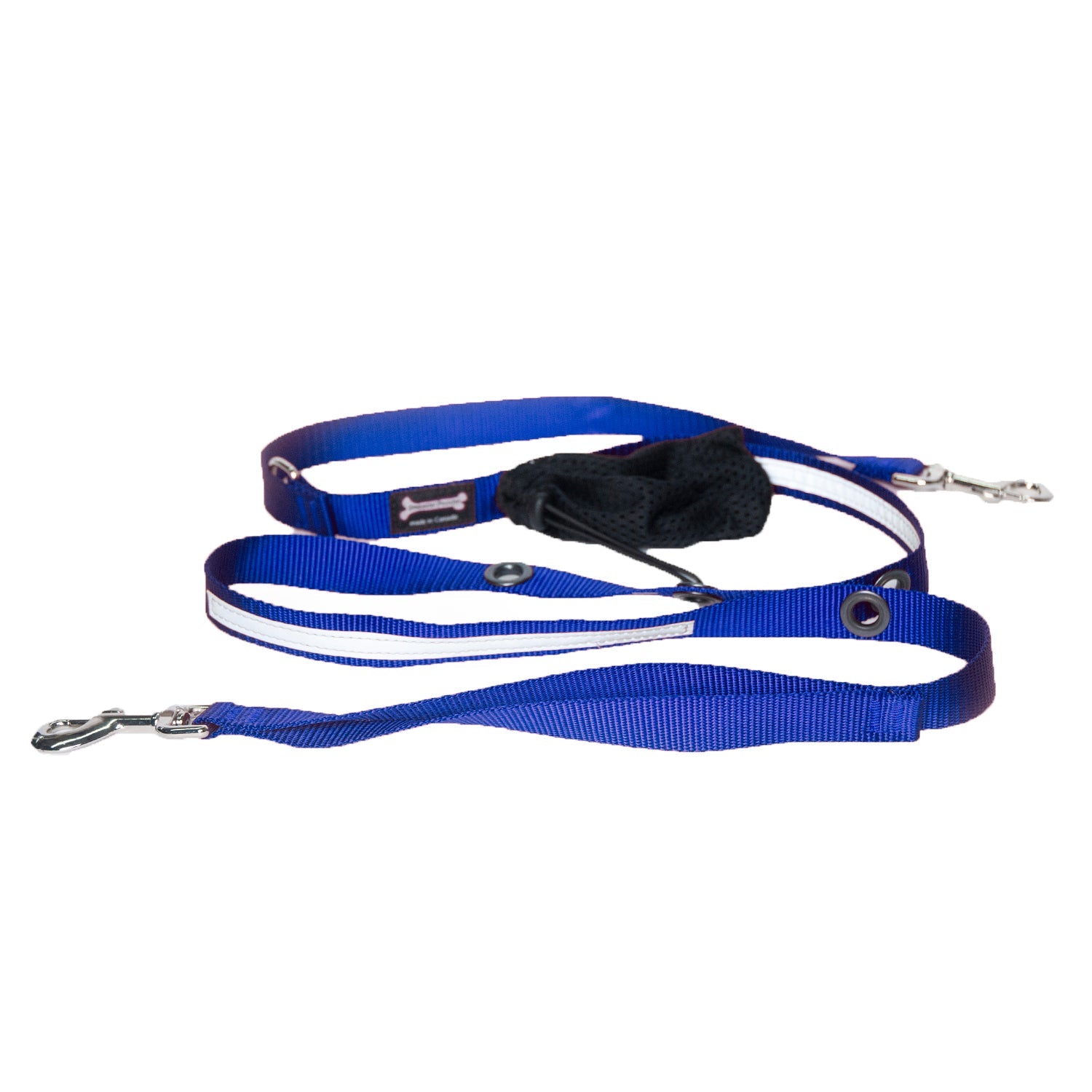 Smoochy Poochy hands-free leash, 6ft long, in blue with a padded handle and dual clips for attachment.