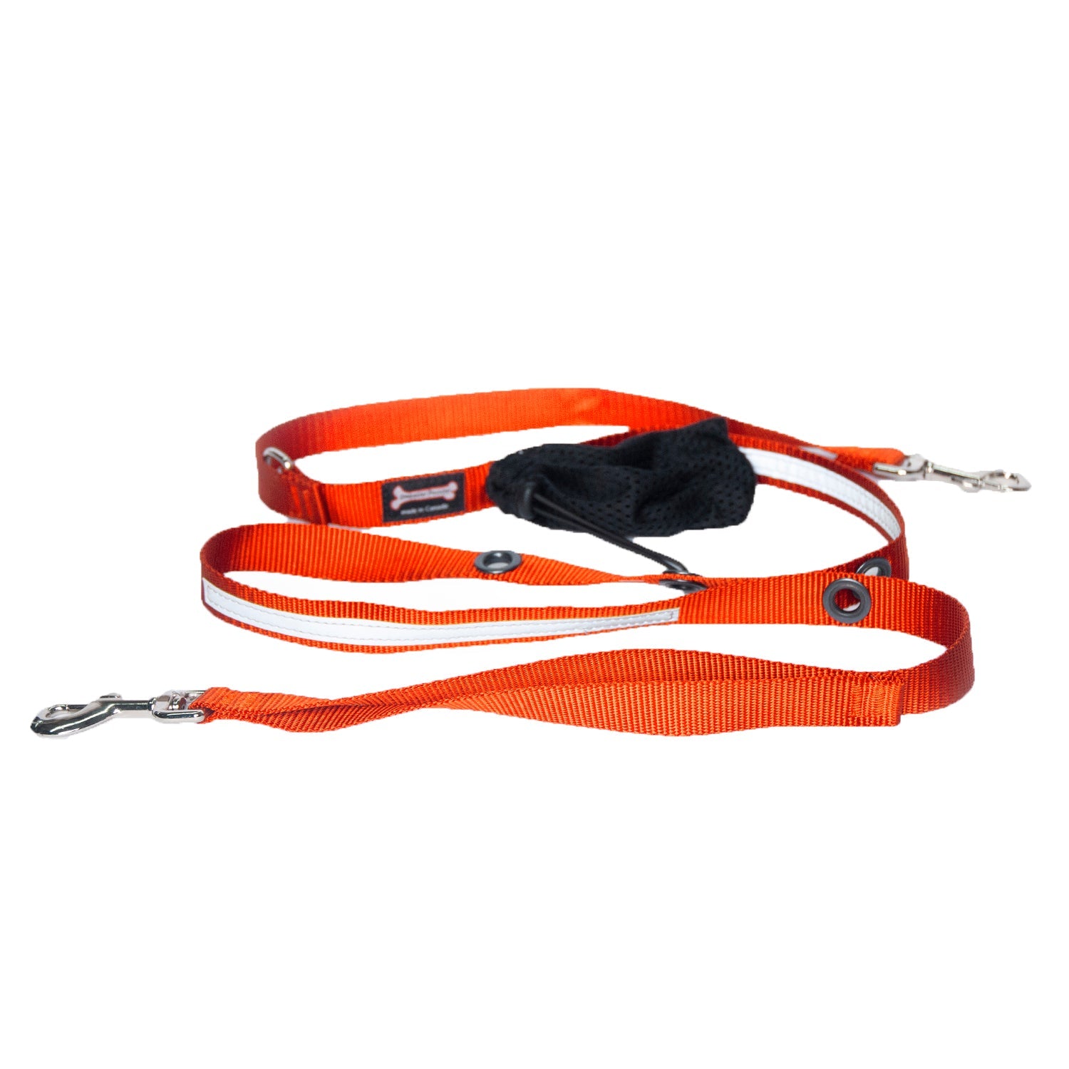Smoochy Poochy hands-free leash, 6ft long, bright orange with adjustable clips and a padded handle for comfort.