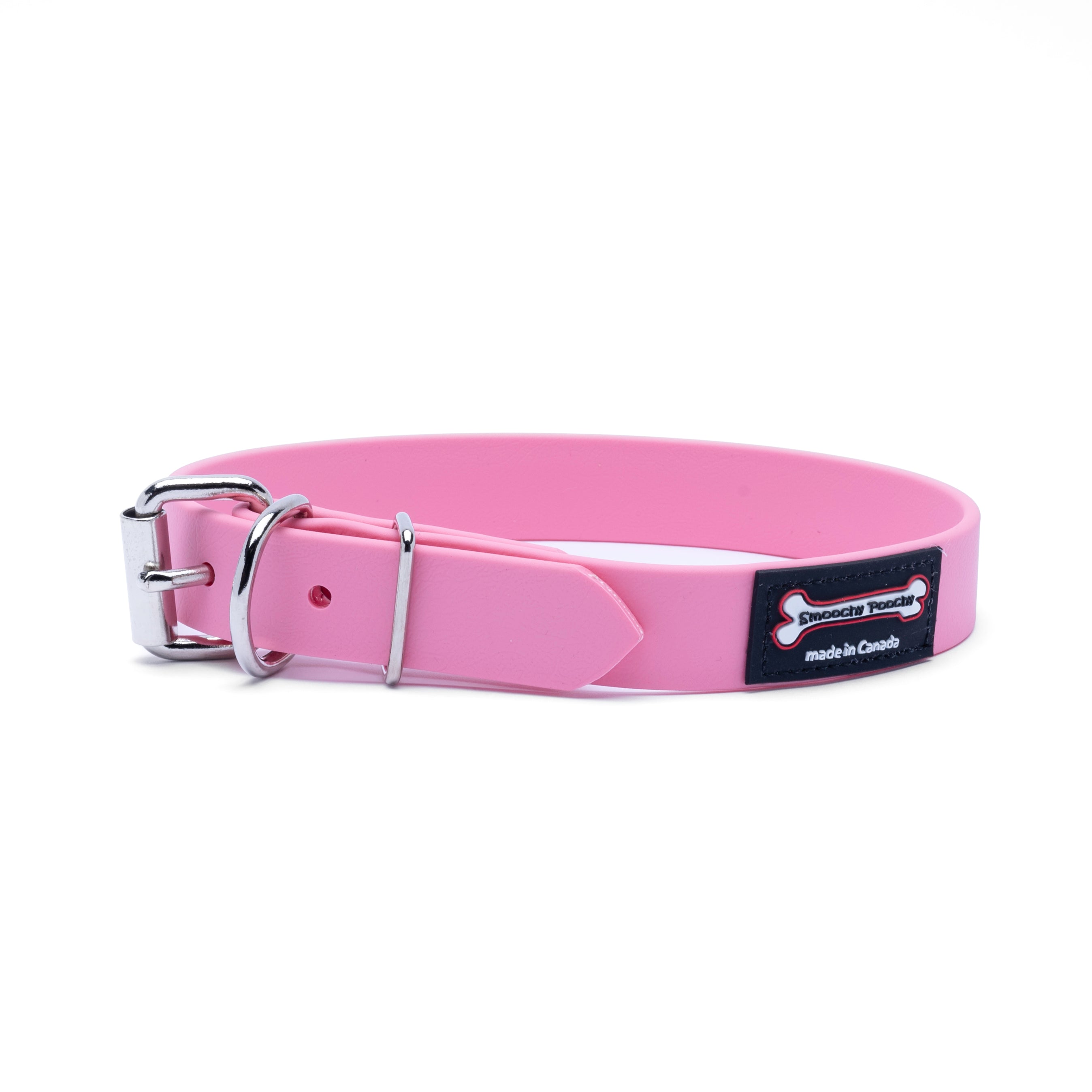 Baby Pink Polyvinyl dog collar with roller buckle and metal D-ring
