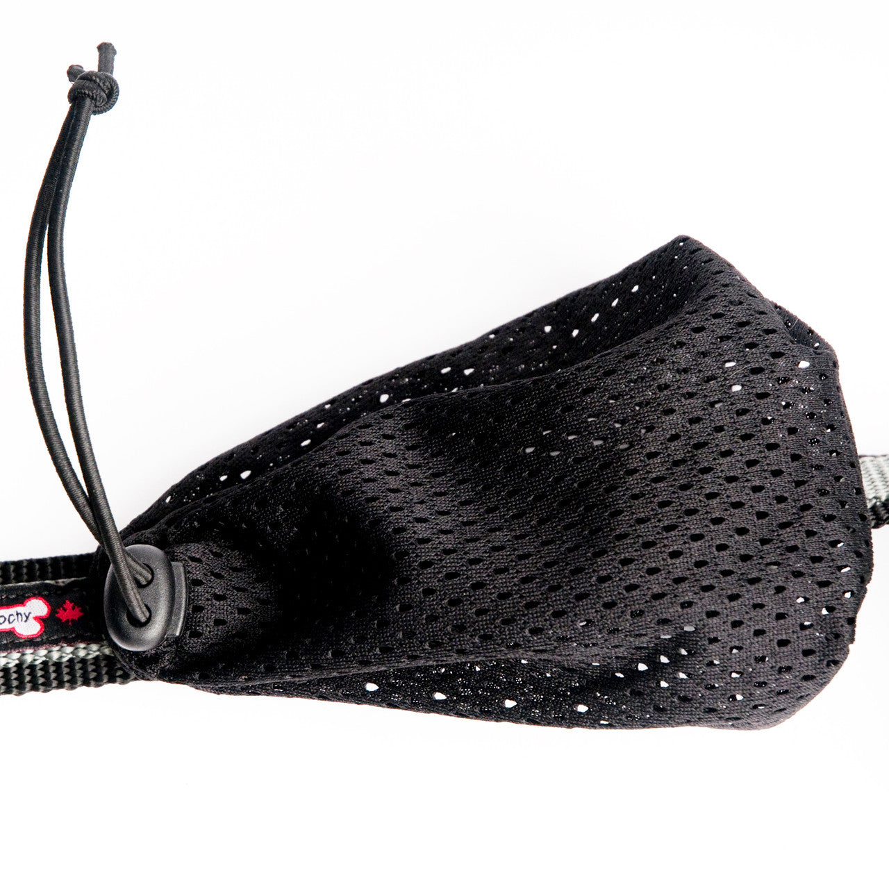 Smoochy Poochy hands-free leash featuring a black mesh pouch and adjustable clip for secure attachment.
