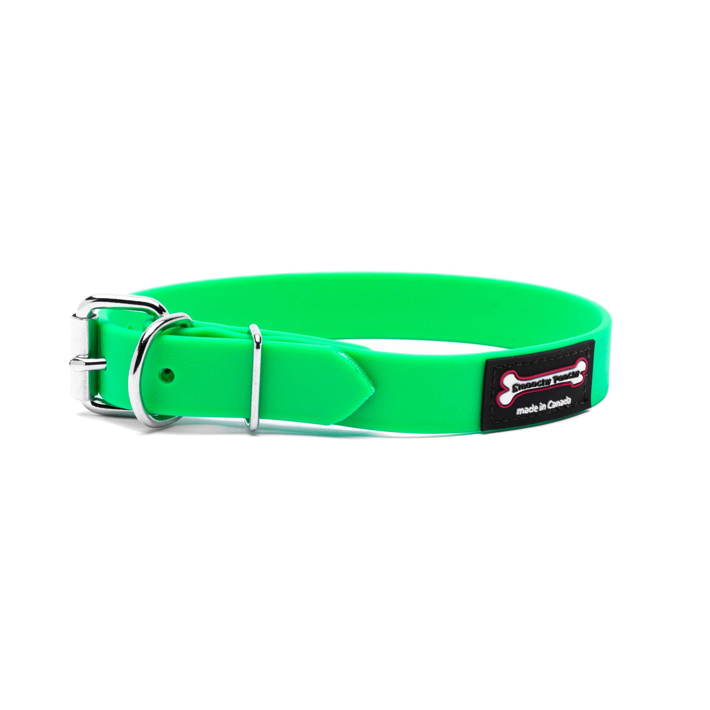 Apple Green Polyvinyl dog collar with roller buckle and metal D-ring