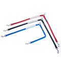 Three dog leashes in red, black, and blue, each featuring a reflective white stripe and silver metal hardware, arranged on a plain white background.