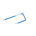 Blue two-dog leash splitter on a white background, with a reflective safety strip, two clasps for two dogs, and a single ring connector