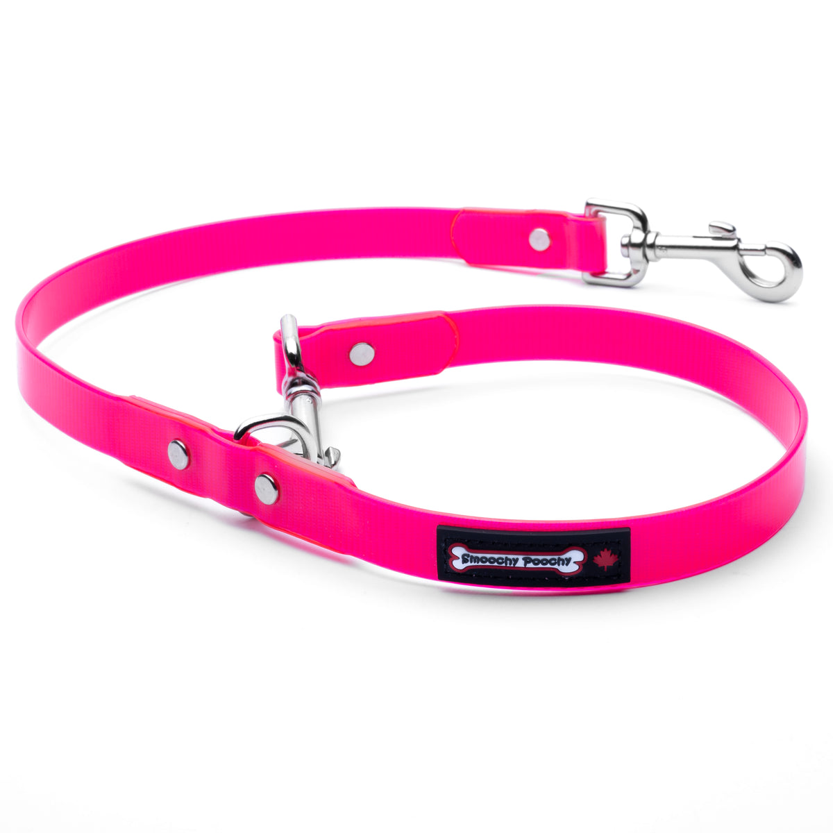 Hot Pink 3/4 inch PVC leash extension with adjustable D-ring traffic handle and metal clasp