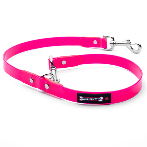 Hot Pink 3/4 inch PVC leash extension with adjustable D-ring traffic handle and metal clasp