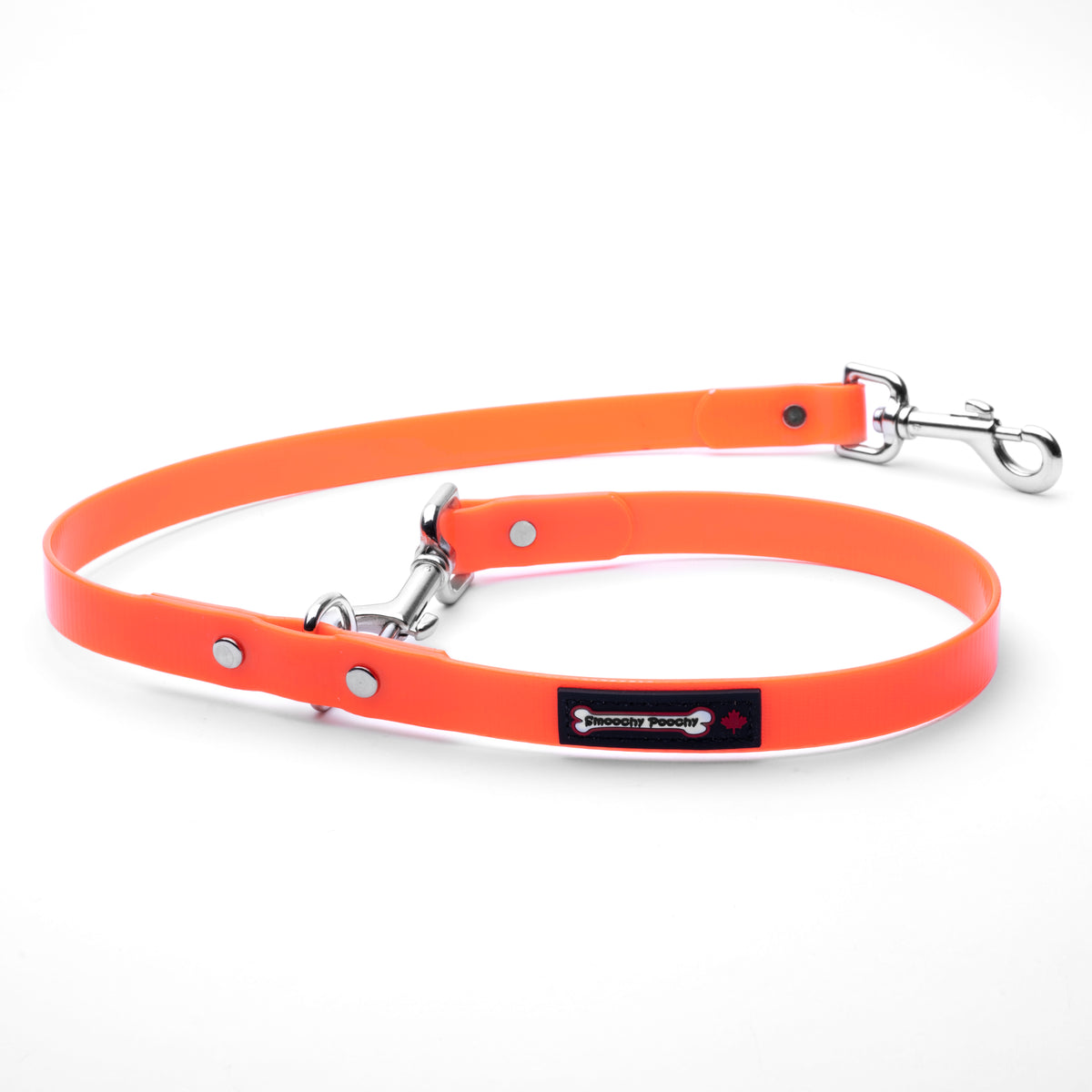 Orange 3/4 inch PVC leash extension with adjustable D-ring traffic handle and metal clasp