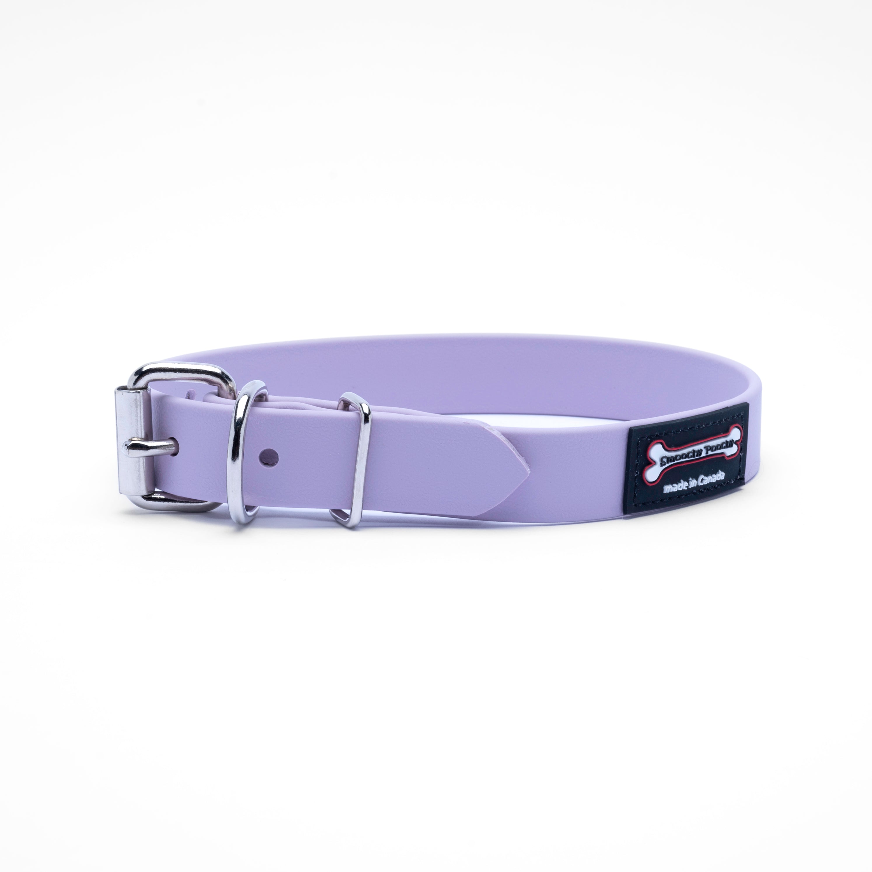 Lavender Polyvinyl dog collar with roller buckle and metal D-ring