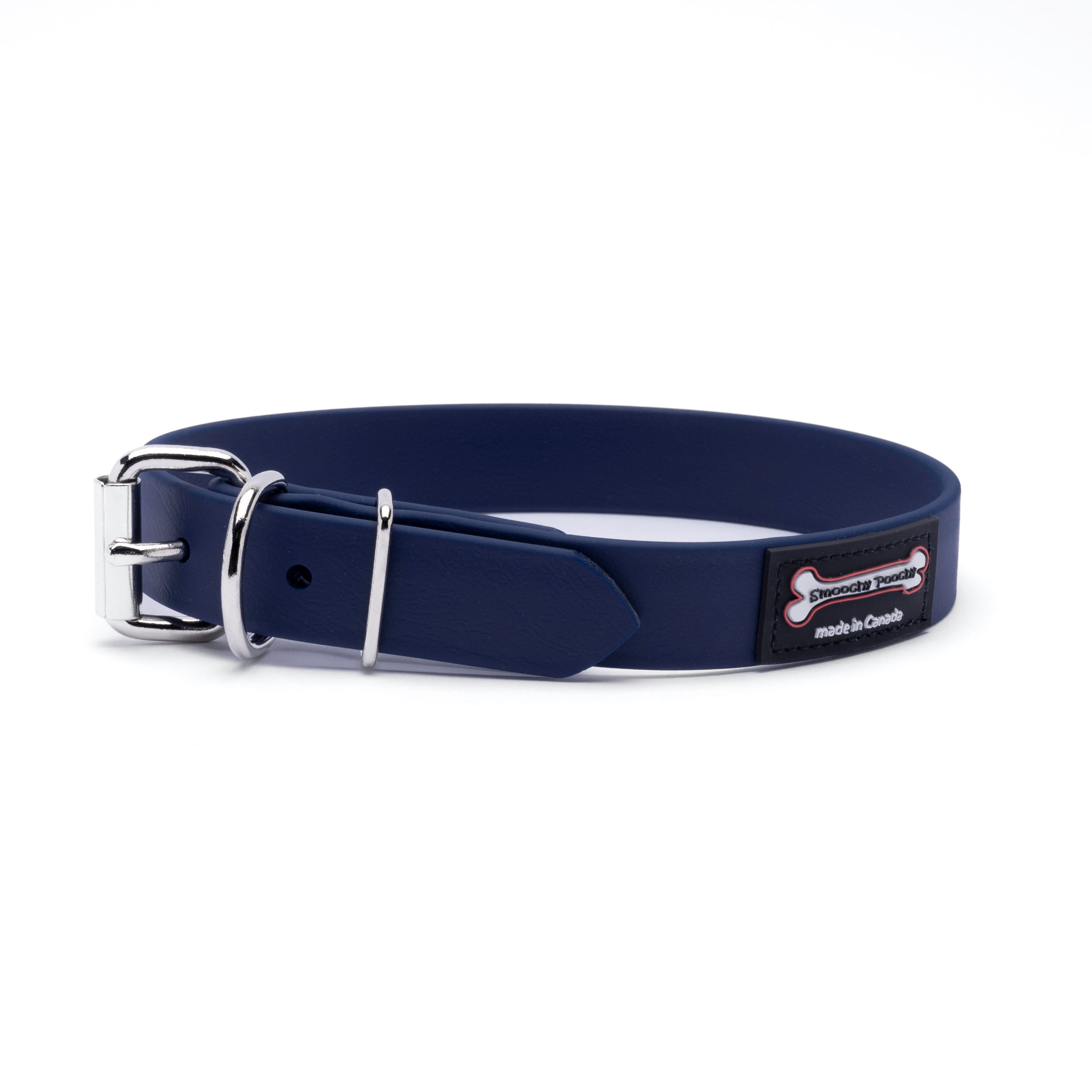 Navy Polyvinyl dog collar with roller buckle and metal D-ring