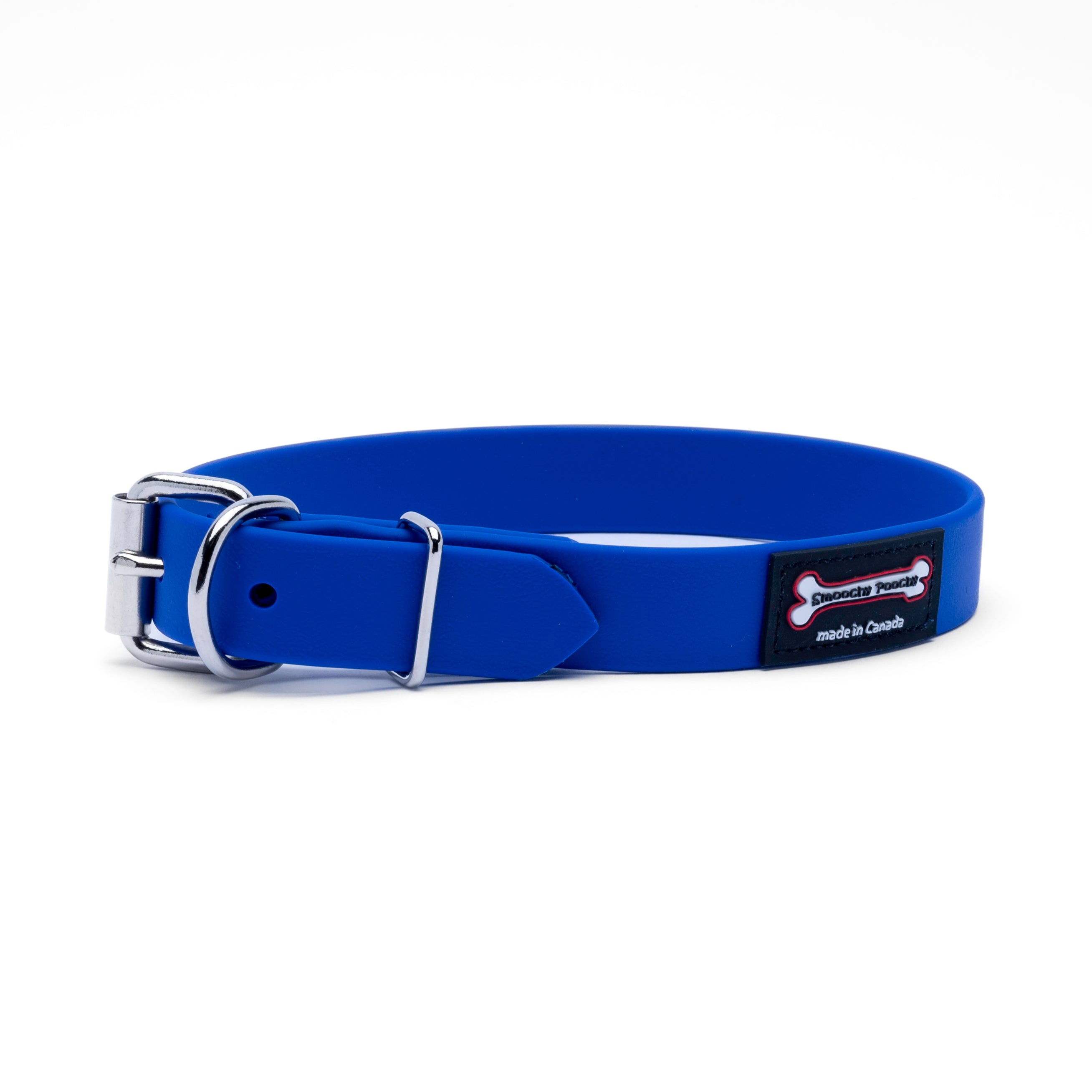 Ocean Blue Polyvinyl dog collar with roller buckle and metal D-ring