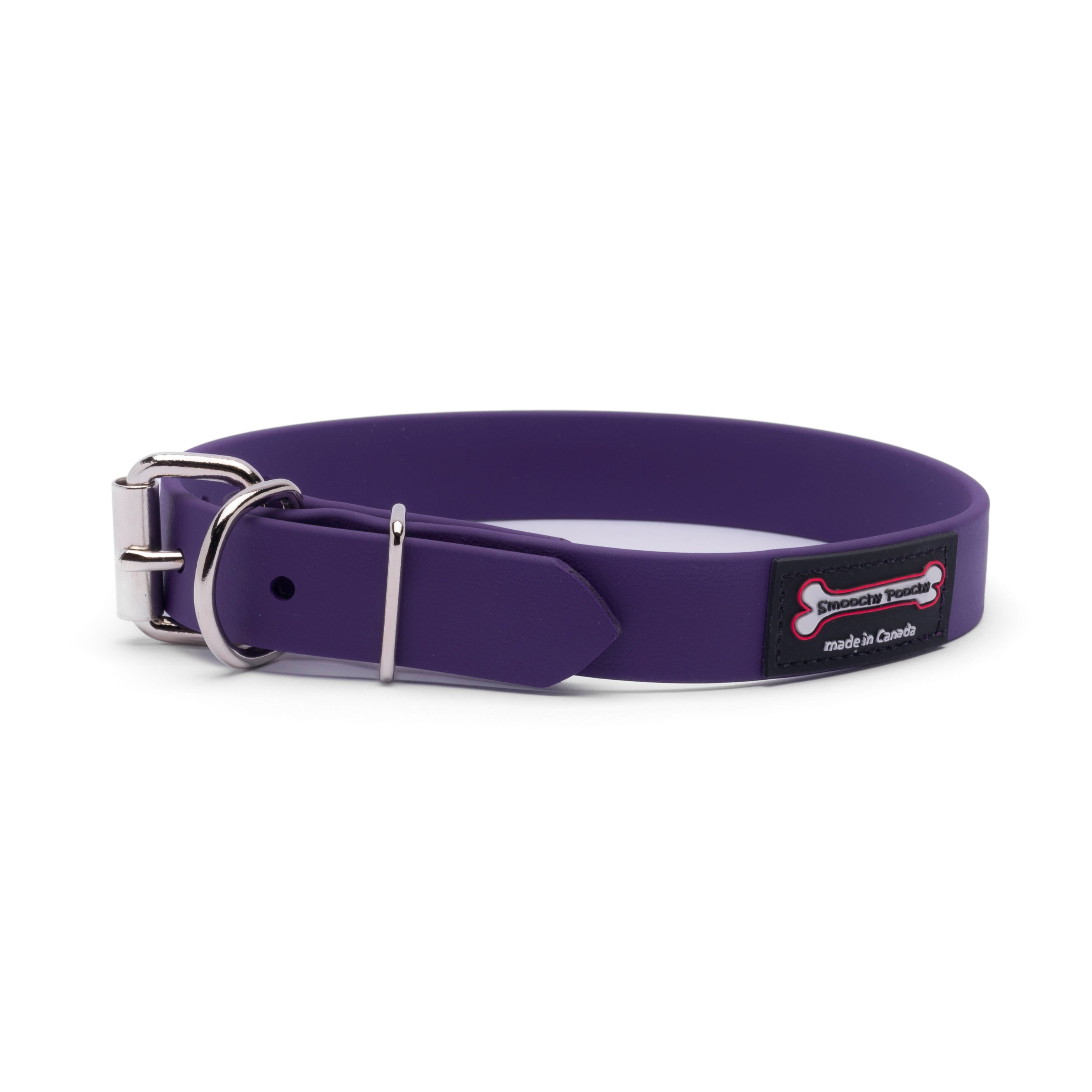 Purple Polyvinyl dog collar with roller buckle and metal D-ring