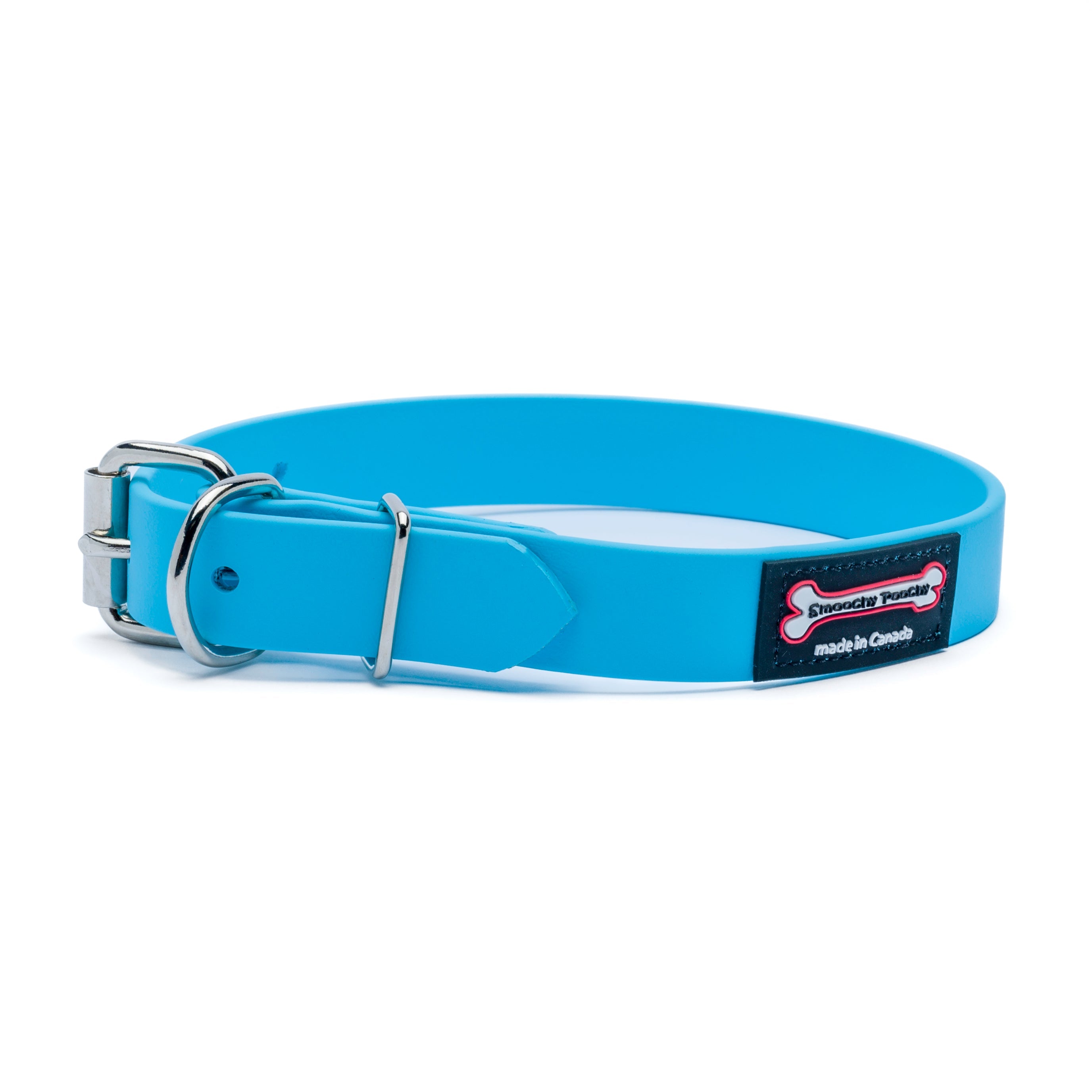 Turquoise Polyvinyl dog collar with roller buckle and metal D-ring