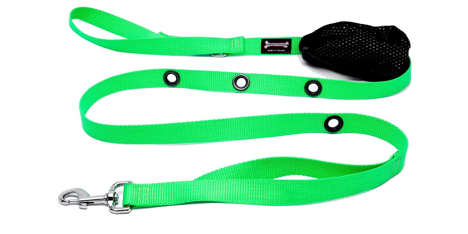 Apple Smoochy Poochy Nylon Hands-Free Leash - 6ft, with brass grommets and poop bag holder