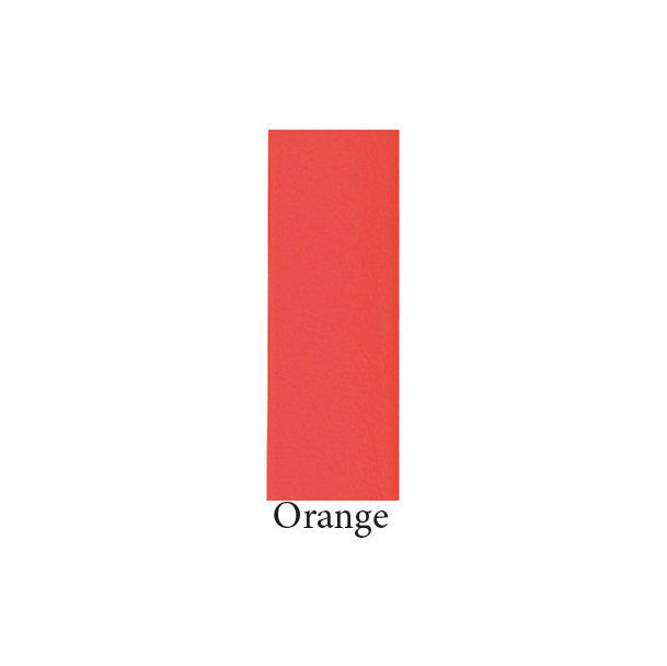 A vertical rectangular color swatch in a solid orange-red hue with the word 'Orange' printed below.