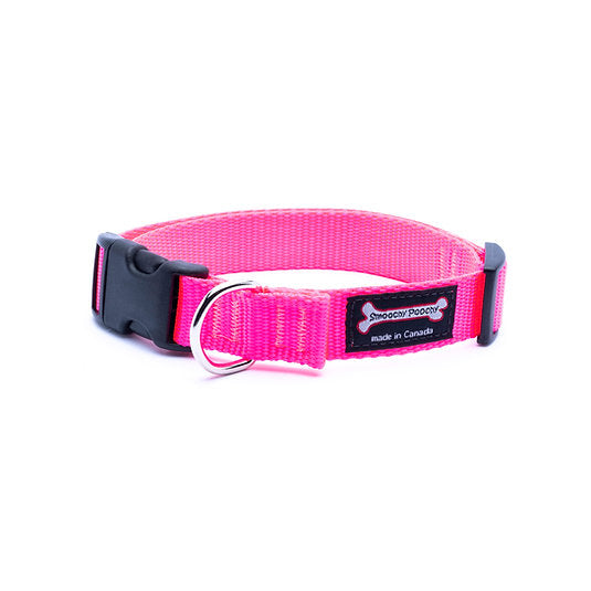 Hot Pink nylon dog collar with side-release buckle and metal D-ring