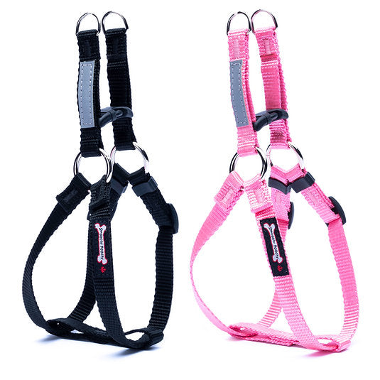 Black and Pink Smoochy Poochy Step-In Harnesses with metal D-rings