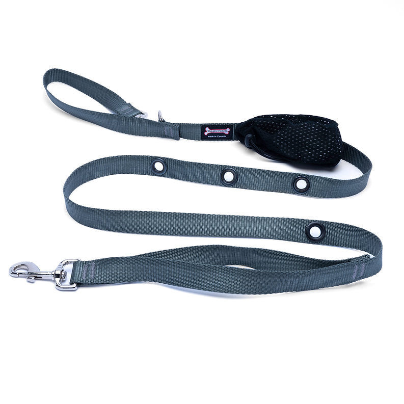 Silver Smoochy Poochy Nylon Hands-Free Leash - 6ft, with brass grommets and poop bag holder